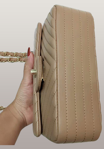 Adele Flap Mini Bag V Shape Quilted Leather Beige