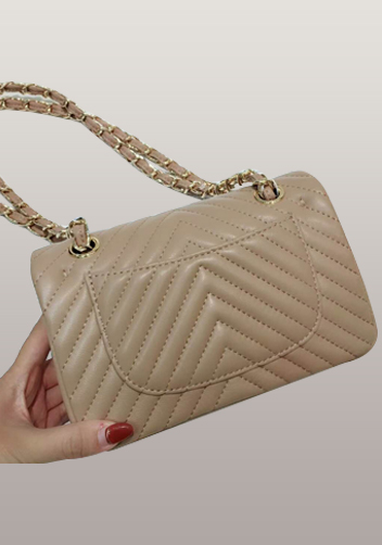 Adele Flap Mini Bag V Shape Quilted Leather Beige