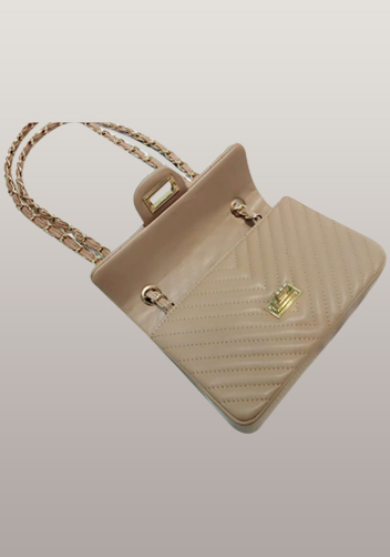 Adele Flap Mini Bag V Shape Quilted Leather Beige