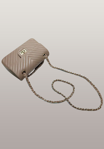Adele Flap Mini Bag V Shape Quilted Leather Beige