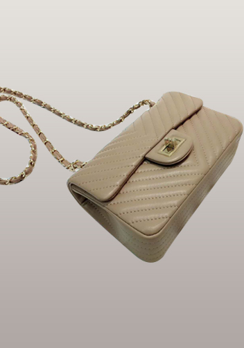 Adele Flap Mini Bag V Shape Quilted Leather Beige