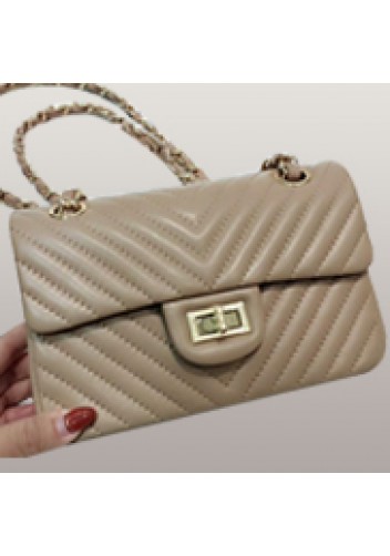 Adele Flap Mini Bag V Shape Quilted Leather Beige