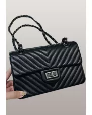 Adele Flap Mini Bag V Shape Quilted Leather Black