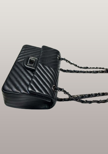Adele Flap Mini Bag V Shape Quilted Leather Black