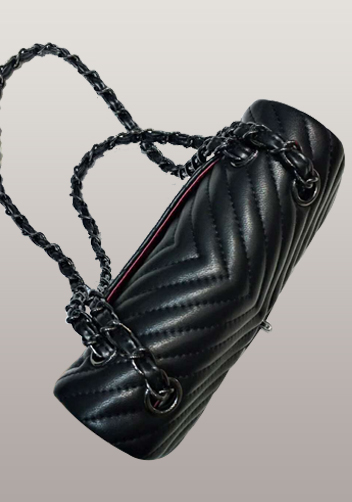 Adele Flap Mini Bag V Shape Quilted Leather Black