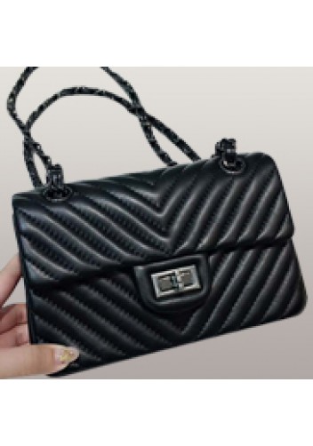 Adele Flap Mini Bag V Shape Quilted Leather Black