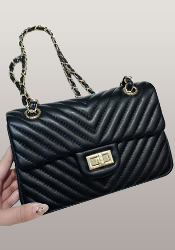 Adele Flap Mini Bag V Shape Quilted Leather Black Gold Hardware