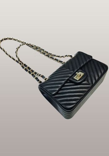 Adele Flap Mini Bag V Shape Quilted Leather Black Gold Hardware