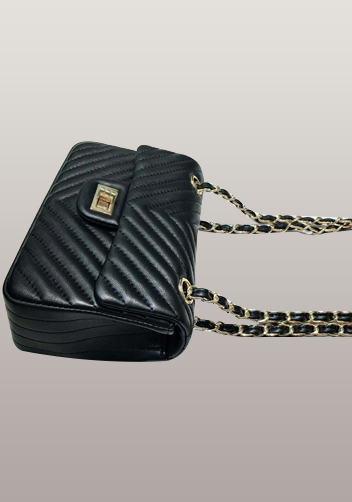 Adele Flap Mini Bag V Shape Quilted Leather Black Gold Hardware