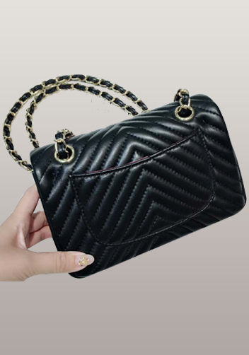 Adele Flap Mini Bag V Shape Quilted Leather Black Gold Hardware