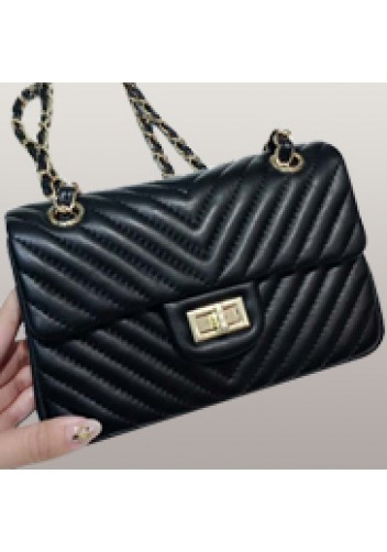 Adele Flap Mini Bag V Shape Quilted Leather Black Gold Hardware