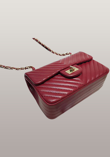 Adele Flap Mini Bag V Shape Quilted Leather Burgundy