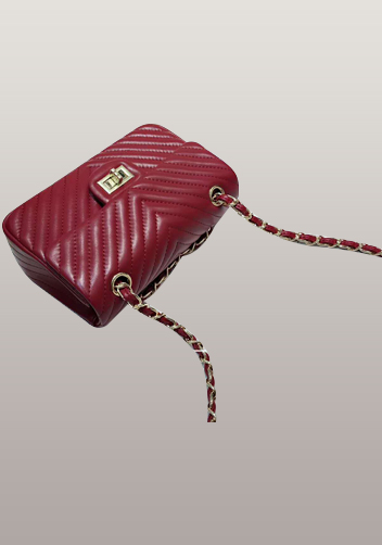 Adele Flap Mini Bag V Shape Quilted Leather Burgundy