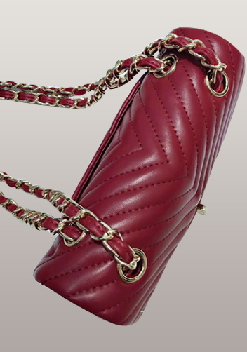 Adele Flap Mini Bag V Shape Quilted Leather Burgundy