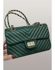 Adele Flap Mini Bag V Shape Quilted Leather Green