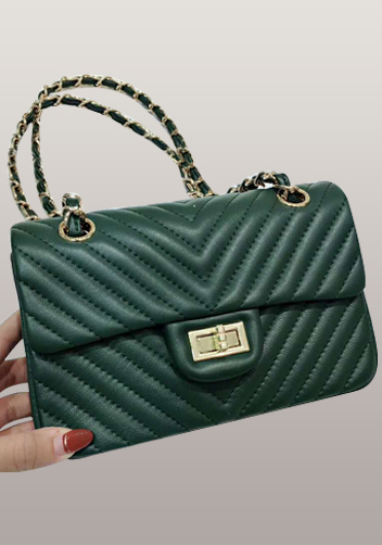 Adele Flap Mini Bag V Shape Quilted Leather Green