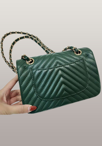 Adele Flap Mini Bag V Shape Quilted Leather Green
