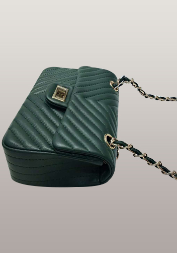 Adele Flap Mini Bag V Shape Quilted Leather Green
