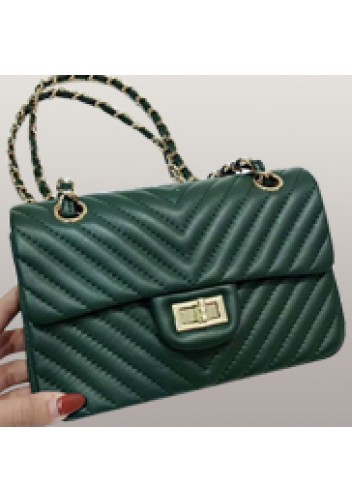 Adele Flap Mini Bag V Shape Quilted Leather Green