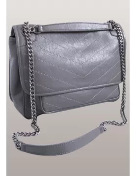 Yvonne Leather Shoulder Bag Grey