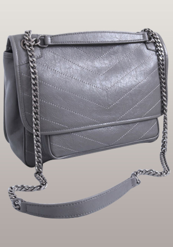 Yvonne Leather Shoulder Bag Grey
