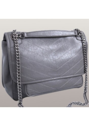 Yvonne Leather Shoulder Bag Grey