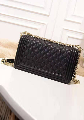 Ingrid Diamond Shape Caviar Leather Flap Bag Black