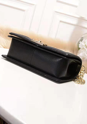 Ingrid Diamond Shape Caviar Leather Flap Bag Black