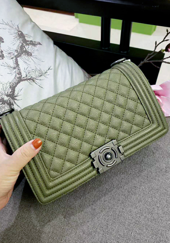 Ingrid Diamond Shape Caviar Leather Flap Bag Green
