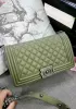 Ingrid Diamond Shape Caviar Leather Flap Bag Green