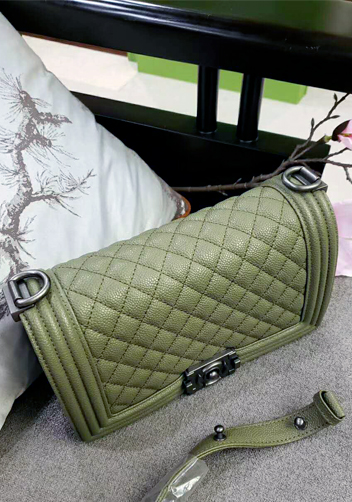 Ingrid Diamond Shape Caviar Leather Flap Bag Green
