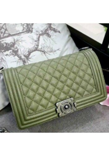 Ingrid Diamond Shape Caviar Leather Flap Bag Green