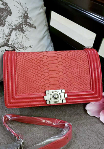 Ingrid Snake Pattern Leather Flap Bag Red