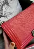 Ingrid Snake Pattern Leather Flap Bag Red