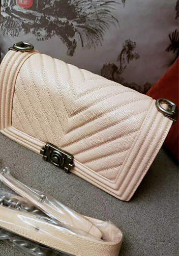 Ingrid V Shape Caviar Leather Flap Pink
