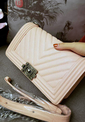 Ingrid V Shape Caviar Leather Flap Pink