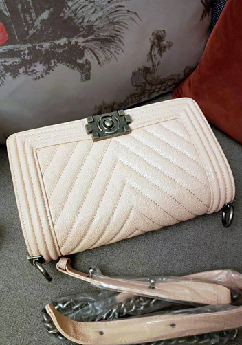 Ingrid V Shape Caviar Leather Flap Pink