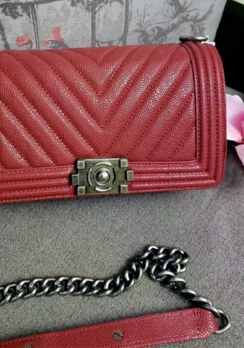 Ingrid V Shape Caviar Leather Flap Dark Red