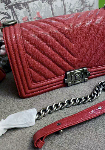 Ingrid V Shape Caviar Leather Flap Dark Red
