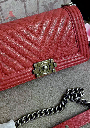 Ingrid V Shape Caviar Leather Flap Dark Red