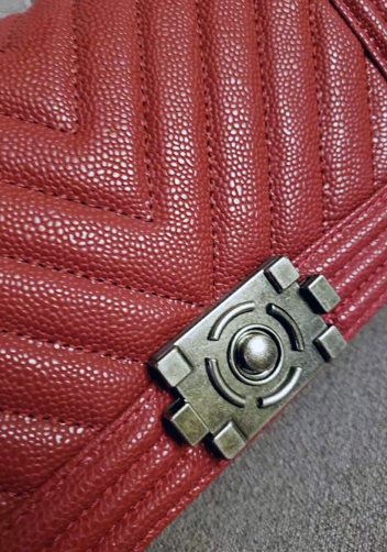 Ingrid V Shape Caviar Leather Flap Dark Red