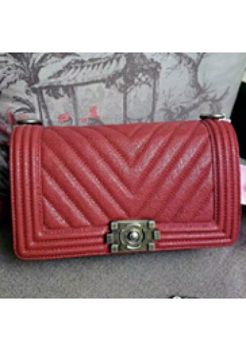 Ingrid V Shape Caviar Leather Flap Dark Red