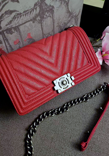 Ingrid V Shape Caviar Leather Flap Red