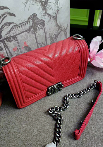 Ingrid V Shape Caviar Leather Flap Red