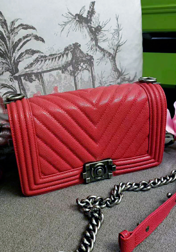 Ingrid V Shape Caviar Leather Flap Red