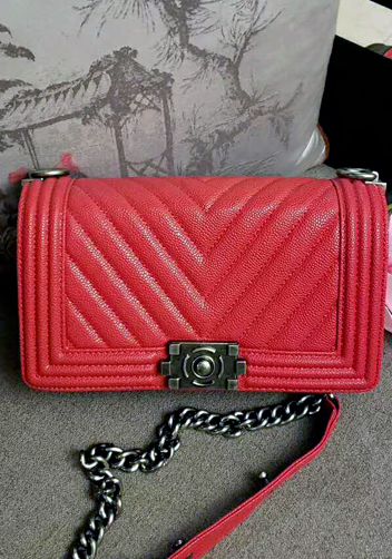 Ingrid V Shape Caviar Leather Flap Red