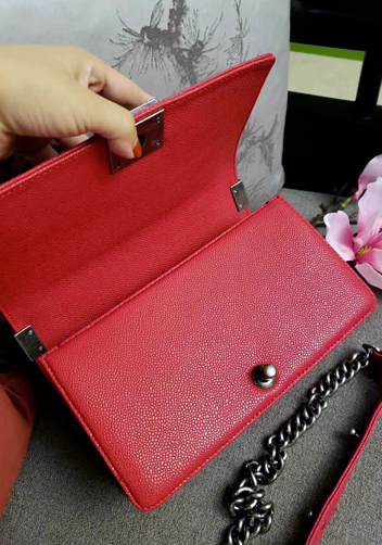 Ingrid V Shape Caviar Leather Flap Red