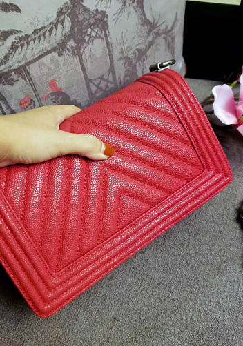 Ingrid V Shape Caviar Leather Flap Red