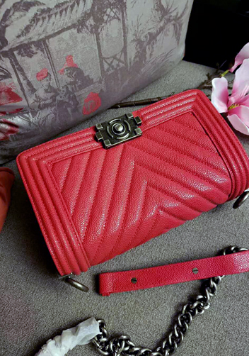 Ingrid V Shape Caviar Leather Flap Red
