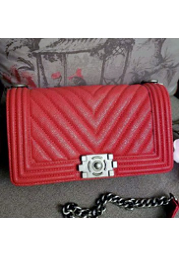 Ingrid V Shape Caviar Leather Flap Red